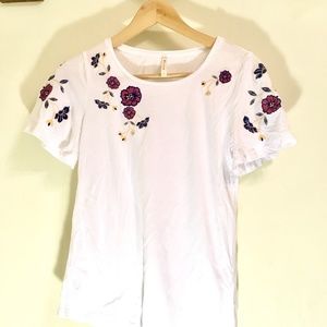 Embroidered Flutter Sleeve T-Shirt